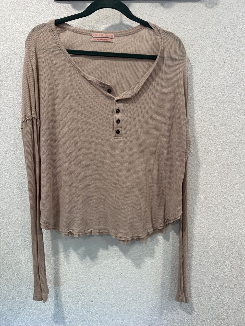 Urban Outfitters Waffle-Knit Long Sleeve Henley in Dusty Taupe